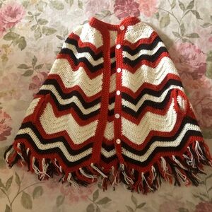 Chevron Knit Cape with Fringe